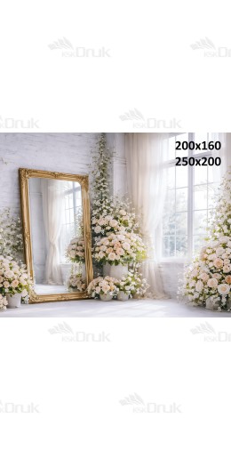 Tło fotograficzne „Eleganckie wnętrze z lustrem i białymi różami” | 3989